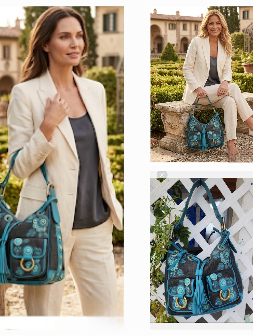 Isabella FLORE Teal Embroidered Tassel Shoulder Bag - Women